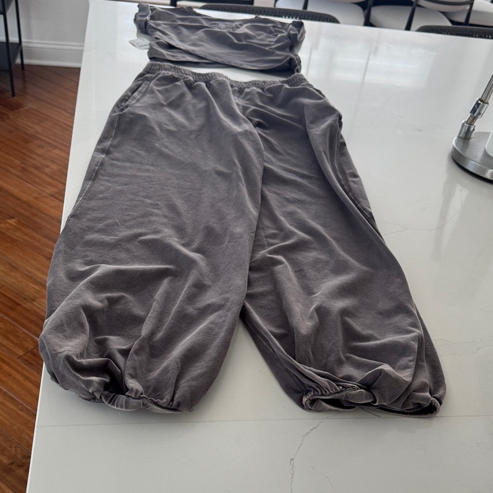 Free People Gunmetal Two-Piece Lounge Set - Picture 2 of 10